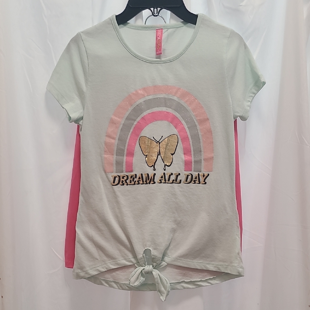 Dream All Day Girls' Tie-Front Mint Tee with Pink Shorts